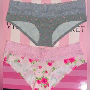 2 new vintage Victoria’s Secret PINK lace hipster panties bundle neon floral